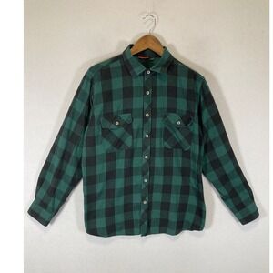Lumberjack Design in Italy Mens L Green Black Buffalo Plaid Flannel Shirt